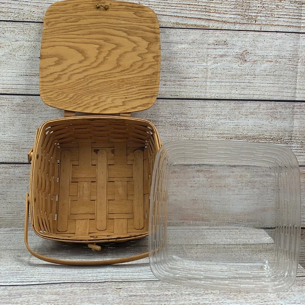Longaberger Basket 1992 Handwoven Wooden‎ Lid Picnic Basket Toggle Top